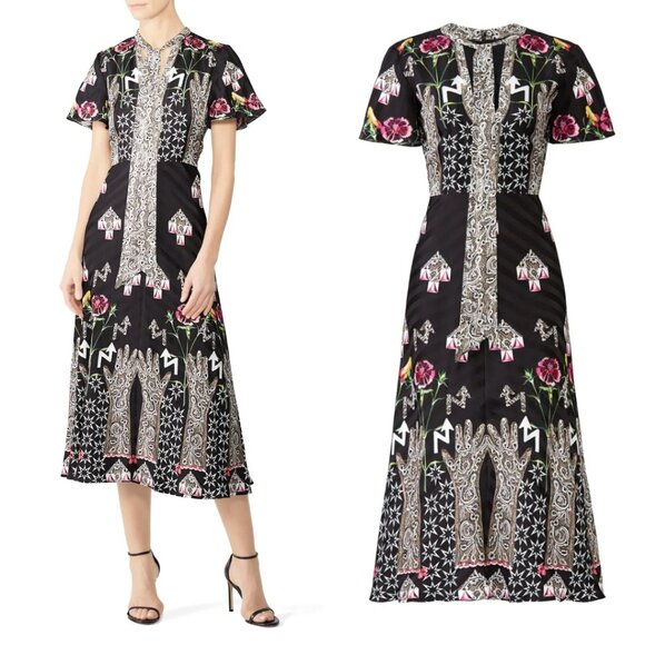 Temperley London Women's Flux Abstract Satin Midi Dress Black Size 6 - Picture 1 of 15